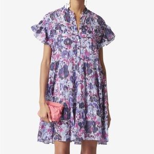 Isabel Marant dress womens small S purple lanikaye short sleeve floral cottage